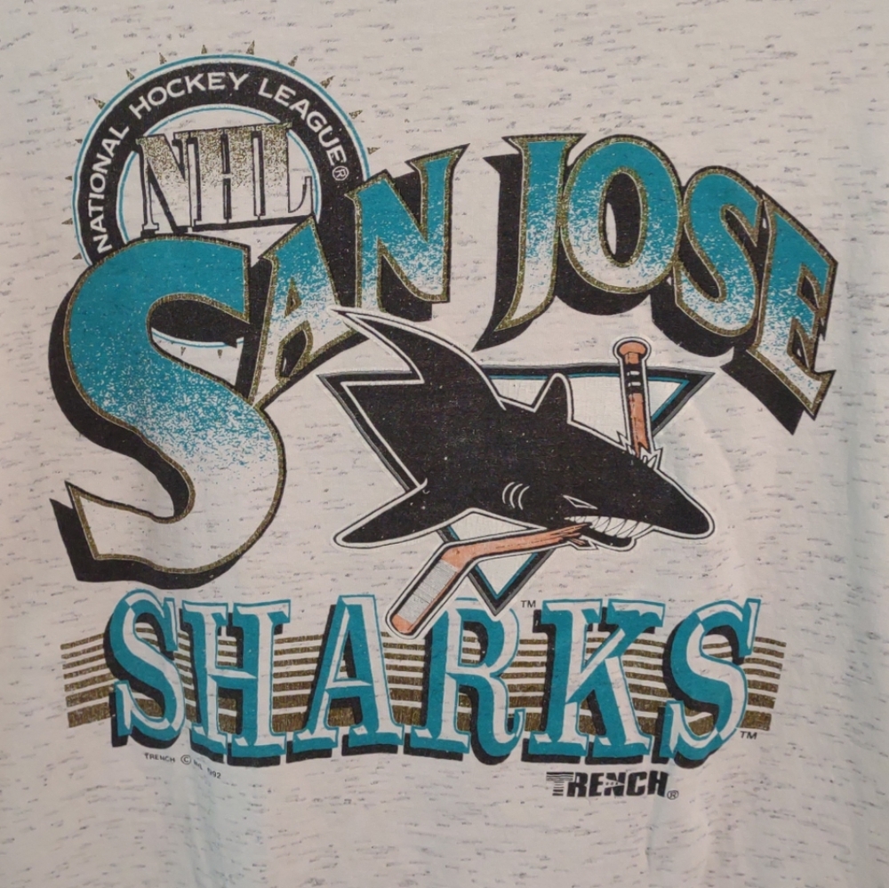 1992 San Jose Sharks Shirt Trench NHL Sz XL Heather Gray Single Stitch Vintage - Picture 4 of 7